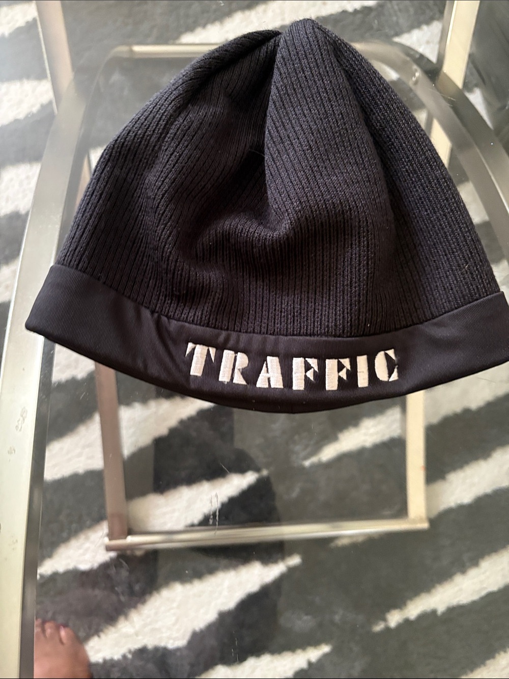 Traffic Kids Black Knit Beanie with White Logo